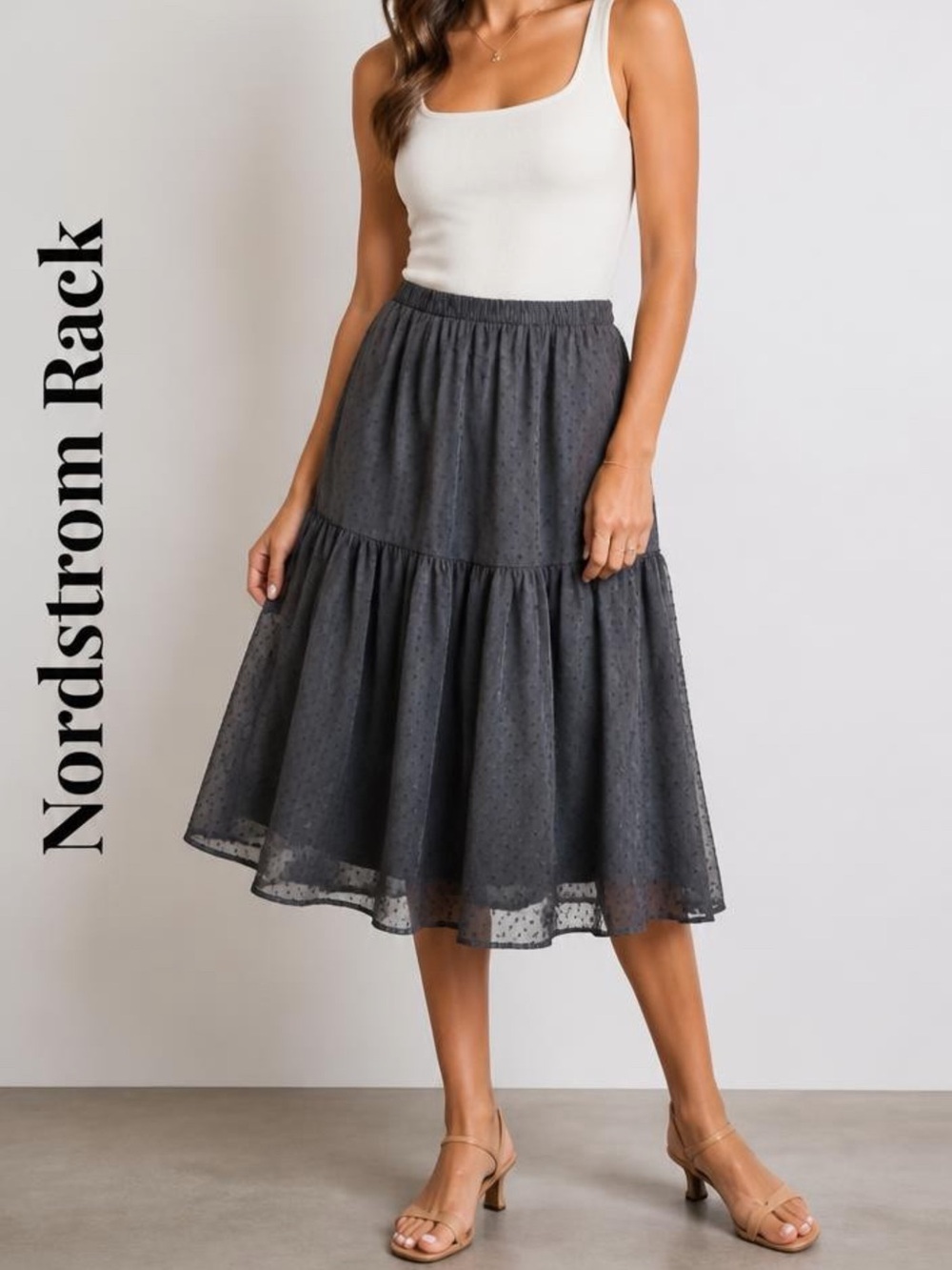 Nordstrom Rack Womens Elastic Waist Chiffon Overlay Swiss Dots Skirt Sz M*